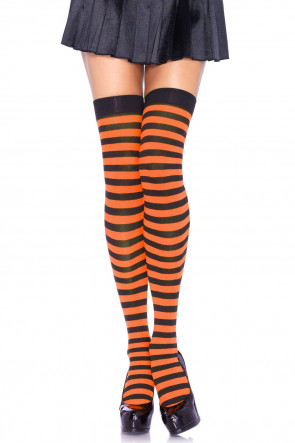 Striped Nylon Thigh Highs orange