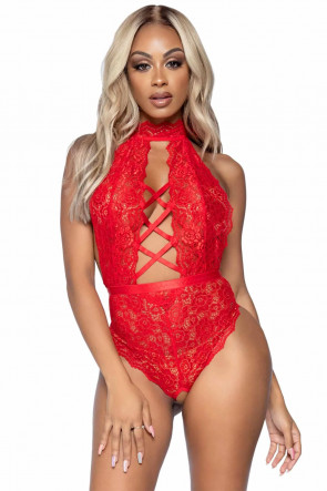 Backless Crotchless Teddy Red