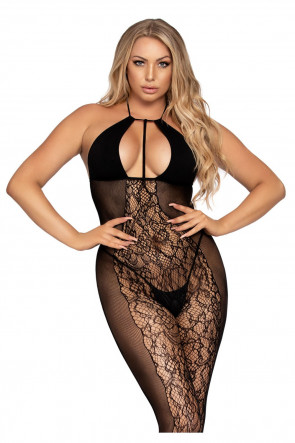 Lace and opaque bodystocking Svart