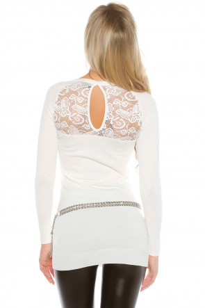 White Rhinestones and Lace Top