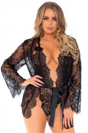 Black Floral Lace Teddy & Robe